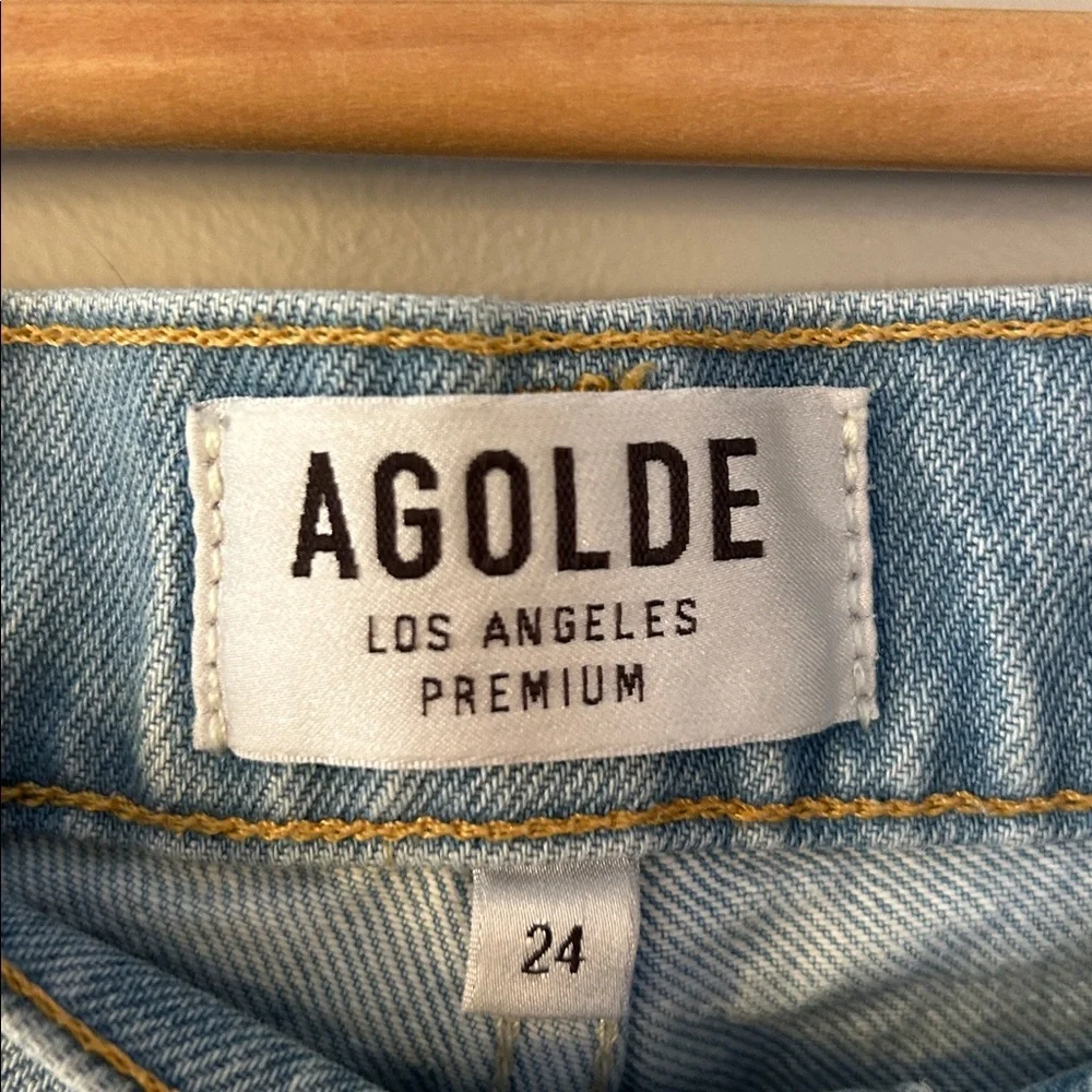 Agolde‎ Jamie High Rise Classic Light Blue Distressed Straight Leg Jeans Size 24